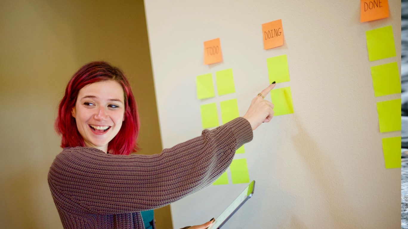 Educator planning a lesson the whiteboard.
